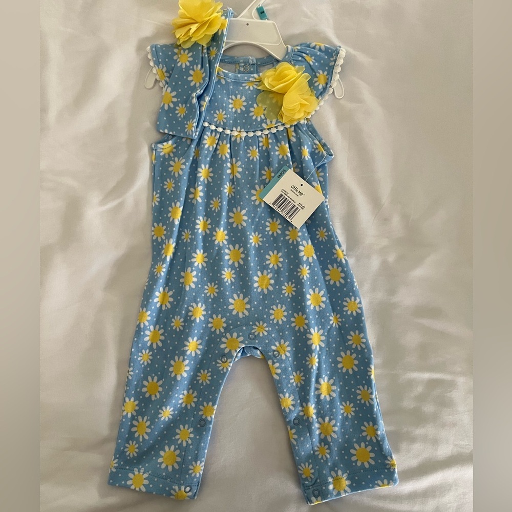 New with tag- Little Me jumpsuit with matching headband